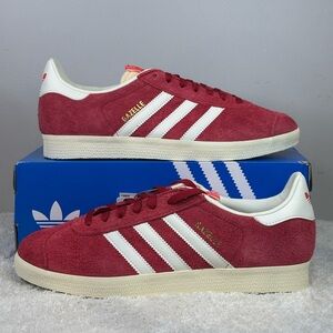 adidas Gazelle Burgundy & White Suede Athletic Shoes